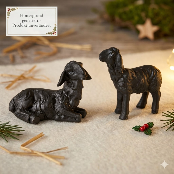 Handbemalte Krippenfiguren schwarze Schafe 2-tlg., ca. 4 cm